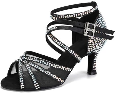 RUYBOZRY Scarpe da Ballo Latino Americano Salsa e Bachata Donna Valzer Professionale Scarpe Ballo de Sala,YCL508-Black-S-7.5,EU 38
