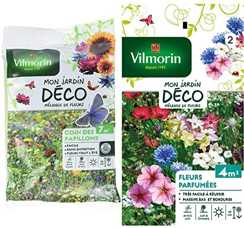 Vilmorin 5867607 Pack de Graines Mélange de Fleurs Coin des Papillons 7 m² & 5862942 Fleur parfumée, Multicolore, 90 x 2 x 160 cm