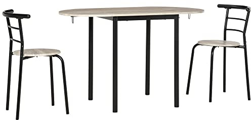 HOMCOM 3 TLG Esszimmergruppe Esstisch-Set mit 2 Stühlen und 1 Ovaler Tisch Küchentisch-Set Essgruppe mit klappbarer Tischplatte für kleine Raume Stahl MDF Natur+Schwarz 120 x 60 x 75 cm