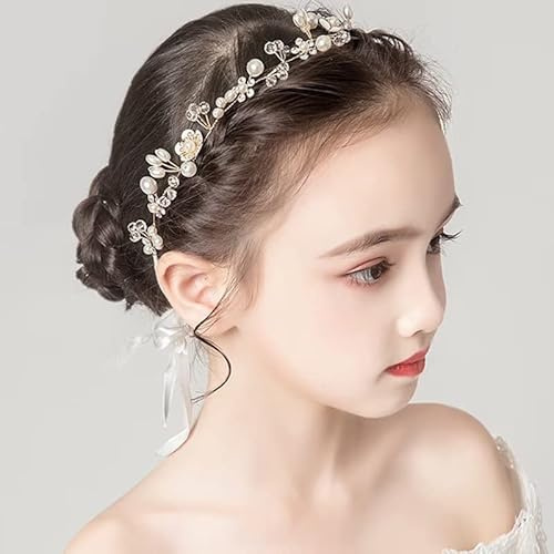 FOLANDO Haarschmuck Mädchen Kommunion, Haarbänder Mädchen Blumenkranz Haare Kinder Haarschmuck Hochzeit Mädchen Haarreifen Haarschmuck Blumen Braut Haarschmuck Perlen Stirnband(elegant)