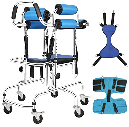 6-Wheels Walkers Disabled Children Cerebral Palsy Disabled Kids Walker, Upgrade Double Cushion Auxiliary Equipment Rehabilitation Standing Walking Aid for Lower Limb Training and Assis