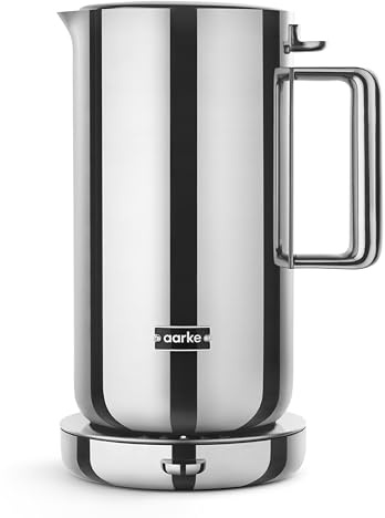 Aarke Bouilloire en acier inoxydable avec réglages de température multiples, base pivotante à 360°, fonctionnement silencieux et bec anti-goutte, capacité de 1,2 litre (Acier)
