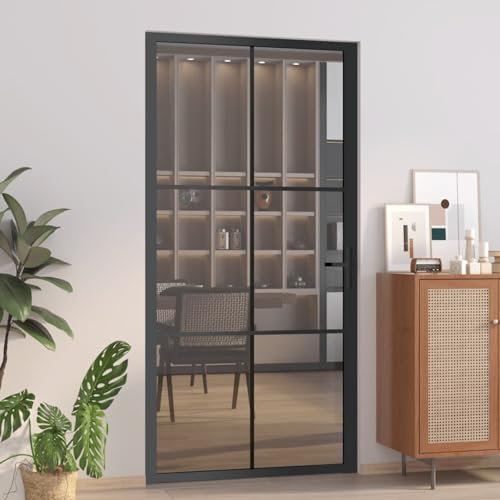 SECOLI Porte Scorrevoli da Interno, Porta in Vetro, Porta Interna in Vetro ESG e Alluminio 102,5x201,5 cm Nero