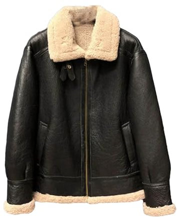 Winter Herren Leder Fell Schaffell Wolle One Schaf Lammfell Mantel Motorradjacke
