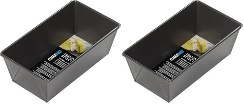 Chef Aid Non-Stick 2lb Loaf Tin, 900g Traditional Rectangular Bread pan Ideal for Bread, Loaves, Cakes. Dishwasher, Fridge and Freezer Safe.,Black, 20cm x 10.5cm x 7cm. (Pack of 2)