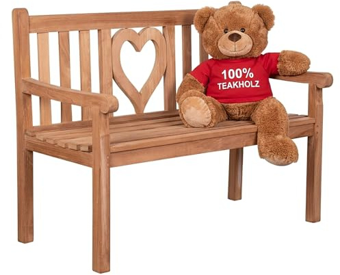 MR. DEKO® Banc de jardin motif teck | Banc en bois avec dossier | Banc de frison pour l'extérieur | 2 places 120 x 60 x 94 cm | Banc en teck massif et résistant aux intempéries pour jardin, balcon,