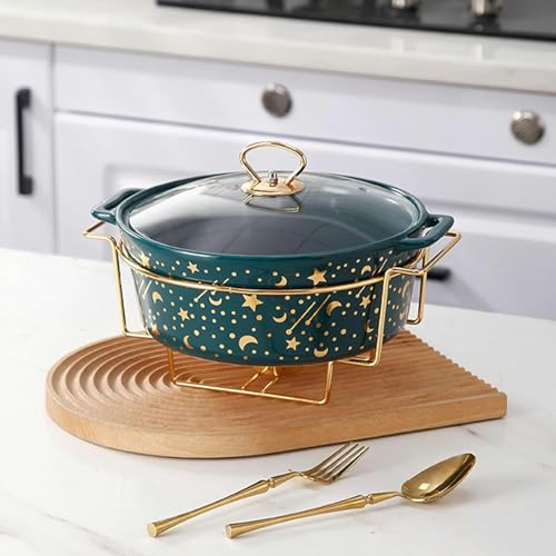 FLTRGO Round Chafing Dish Buffet Set Ceramics Food Warmer Chafer W/Glass Lid, Chafers and Buffet Warmer Set for Weddings Parties Banquets Events