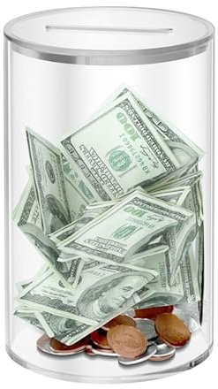 Clear Acrylic Money Box, Savings Jar for Adults Kids, Clear Money Box Acrylic Piggy Bank, Acrylic Money Saving Jar, Transparent Money Bank for Cash and (1)