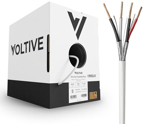 Voltive 18/2 Pair Shielded Low Voltage Wire, Riser CL3R, White, 500ft - 18AWG, 2 Shielded Twisted Pairs, Stranded Bare Copper, UL Listed - V-1260-1