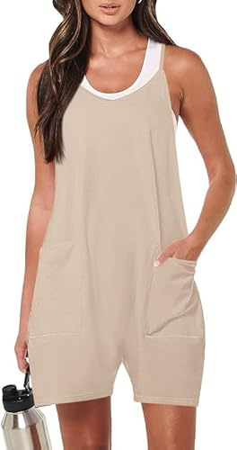 Haibang Salopette Donna Estiva Scollo a V Tute Corte Donna Senza Maniche Allentata Casual Jumpsuit con Tasche Morbida Monopezzi e Tutine Elegante Overall Rompers Pantaloncini Spiaggia Vacanza Outfit