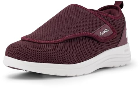 FitVille Extra Weit Gesundheitsschuhe Damen mit Klettverschluss Seniorenschuhe Bequeme Pflegeschuhe Hausschuhe Reha Therapeutische Schuhe für Breite Füße Weinrot EU 39.5 Weit