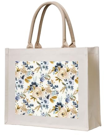 YWSOTRE Blumenblau Senf, Tragetasche Canvas-Tasche Einkaufshandtasche Einkaufstüten, Mehrzweck-Schultertaschen
