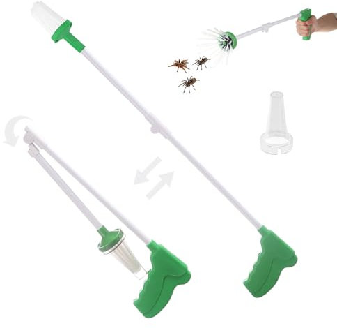 Cattura ragni,Pieghevole Acchiappa Insetti,Acchiappa Cimici,Trappola per insetti extra lungo con manico 80cm,rimuove in modo sicuro e umano ragni, insetti, gambe lunghe, vespe, api e tarme