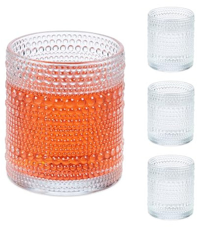 Relaxdays 4 Vasos Vidrio, Diseño Efecto de Gotas, Aptos para Lavavajillas, Agua, Zumo, Refrescos, 410 ml, Transparente