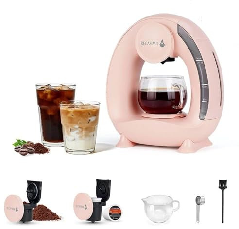 Single Serve Coffee Maker For K Cup Pod and Coffee Grounds /Tea, Fast Brew in 2 minutes, 2 IN 1 One Button Coffee Machine 4-8 Oz Brew Sizes, Stylish＆Compact For Home, Office, RV and Dorm, Pink