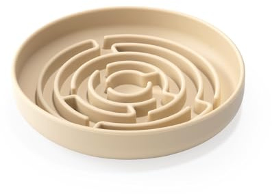 Anti Schling Napf für Hunde und Katzen I Slow Feeder I Leckmatte Hund mit großem Saugnapf I Schleckmatte Katze für Nassfutter (Beige)