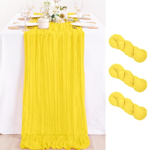 MLMC Tischläufer aus Gaze, 3 m, für Hochzeit, Brautparty, Babyparty, Geburtstag, Party, Dekoration, 3 m, Gelb, 3 Stück