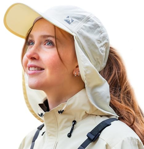 TOP-EX UV Sonnenhut Damen Pferdeschwanz UPF 50 Baseball Cap mit Nackenschutz Wasserdicht Outdoor Hut Sommer Fischerhut Safari Wanderhut Beige L