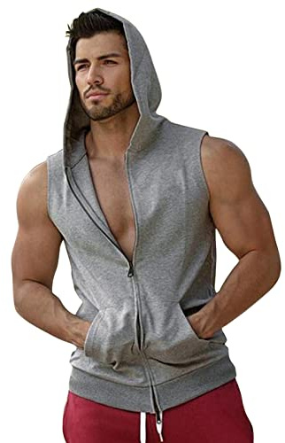 Uomo Canotte Sportivo Con Cappuccio Allenamento Palestra Tank Top Bodybuilding Traspirante Sportive Canotte Smanicato Aderente Cotone Canottiera Elasticizzato Running Ad Asciugatura Rapida Vest