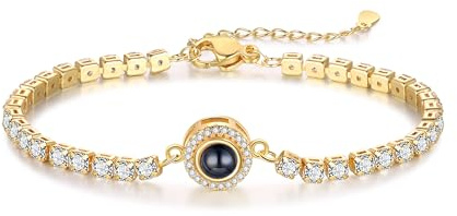 LoLaTide Personalisiertes Armband mit Bild Im Stein Benutzerdefinierte Foto Armbänder Silber/Roségold/GoldGeschenke für Herren Damen der Erinnerung