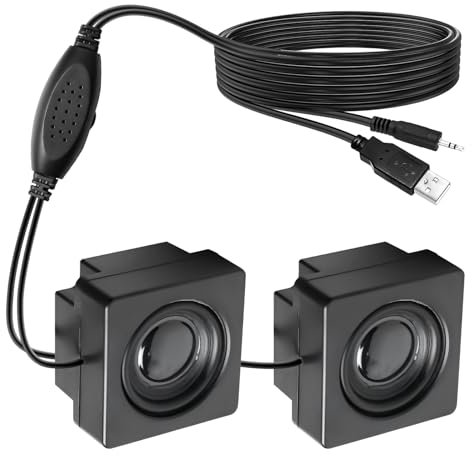 GOMETY Coppia di mini altoparlanti per computer desktop - ingresso TRS da 3,5 mm con controllo volume, supporto USB, stereo, design nascosto, piccoli altoparlanti per PC, laptop, telefono, tablet, 1,2