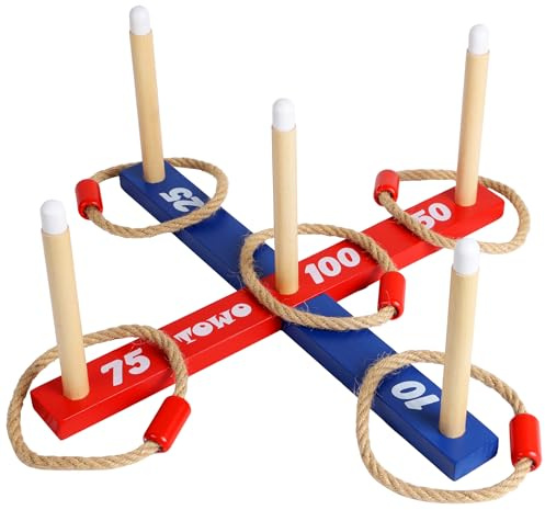 Jeu de lancer d'anneaux en bois - Jeu pour enfants et adultes - Pelouse, jardin, camping, plage, voyages et fêtes - Cadeau