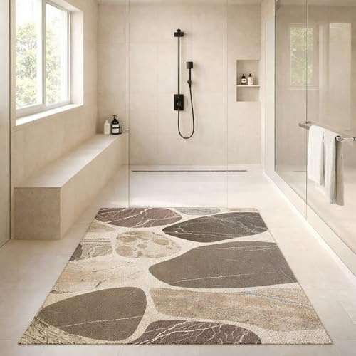 Pevfeciy Duschmatte rutschfest 80x100 cm Duscheinlage rutschfest Steinmuster Antirutschmatte dusche für Modern Badezimmer Weiches Komfortables PVC,Hohe Wasserdurchlässigkeit