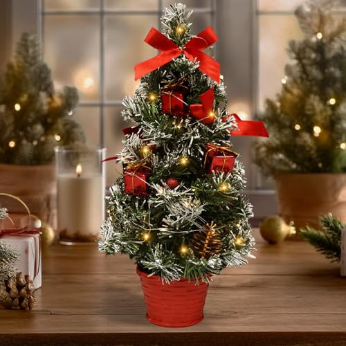 Mini Albero di Natale, 40 cm Albero di Natale Piccolo con Luci Incorporate, Mini Albero di Natale con Luci, Alberos Natales Piccolo Artificiale, Alberos di Natales da Tavolo, Decorazioni Natalizie
