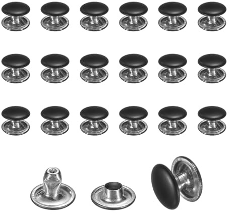 sourcing map 120 Sets Leather Rivets, 8mm Double Cap Rivets, 6mm Height Tubular Metal Studs for Leather Craft Repair and Decoration DIY Clothes, Shoes, Bags, Belts, Matt Black