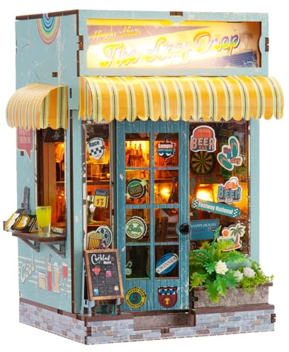 Sagiterra DIY-Miniatur-Puppenhaus-Bausatz, Bücherregal-Bausatz, 3D-Holzregal-Dekoration für Familie und Freunde, Bücherregal-Dekoration für Halloween/Weihnachten (EU-Blue HY-G)