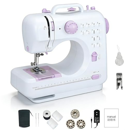 YUMILI 505A 12 Stich Elektro Nähmaschinen, Automatische Nähmaschine für den Hausgebrauch mit Zwei Fäden mit 12 Nähprogramme EU 220 V