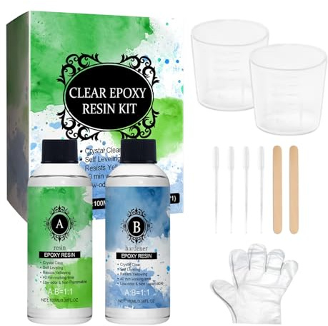 Kit Résine - 5 Pouces Époxy Rapide | Liquide Transparent - Résine Auto-Nivelante Anti Jaunissement 100ml + Durcisseur 100ml, idéal bijoux art bois sols plans de travail table bateau