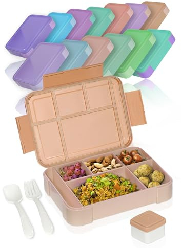 Deine Schulhelden Bento Box - Brotdose für Erwachsene und Kinder - Bruchfeste, Auslaufsichere Lunchbox mit Besteck & Becher - BPA frei, Spülmaschinen- & Mikrowellengeeignet - 1330ml (Cappuccino Dream)