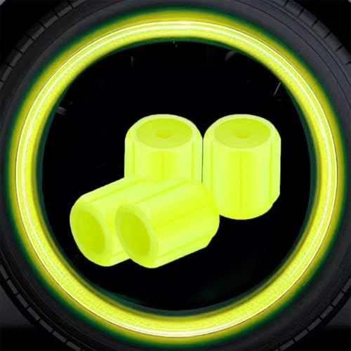 4 Stück Leuchtende Auto Ventilkappen, Universelle Fluoreszierende Reifenventile, Gelb, für Auto und Motorrad, Nachtleuchtende Radzubehör