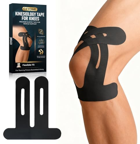 Kinesiology Tape for Knee Pain Relief & Joint Support – 10 PCS Strong Elastic Sports Adhesive Tape for Stability, Running & Recovery | Breathable, Latex-Free (Black)