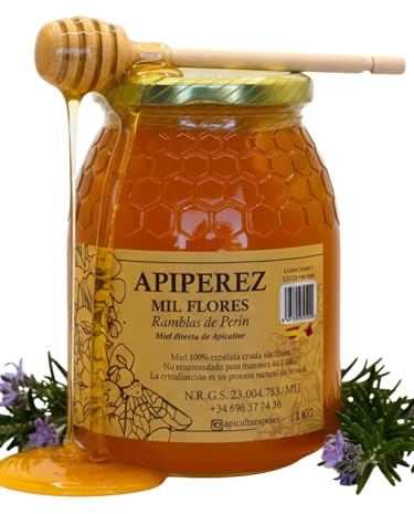 APIPEREZ Miel Cruda de Mil Flores 1 kg, Artesanal sin Pasteurizar España | miel natural española pura, origen seleccionado, calidad artesanal, sabor auténtico, receta tradicional