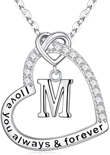 M MOOHAM Kette Herz Halskette Damen - 14K Weißgold Vergoldet Silber CZ Herz Kette mit Buchstaben A-Z Geburtstagsgeschenk für Frauen Freundin Mädchen Geschenke für Geburtstag Hochzeit