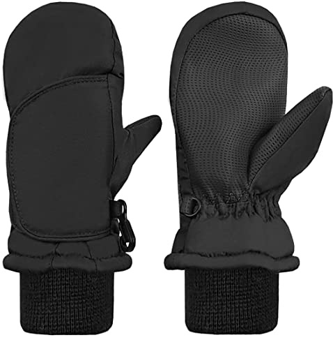 N'Ice Caps Kids Waterproof Snow Mittens Cold Weather Thinsulate Insulated (Black, 4-5 Years)