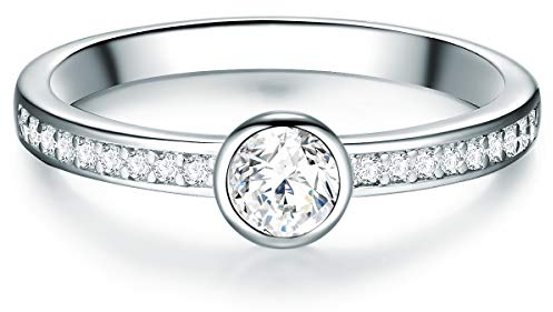 Trilani Damen Solitäring 925/- Sterling Silber Zirkonia weiß in Brilliantschliff Verlobungsring Antragsring Silberring