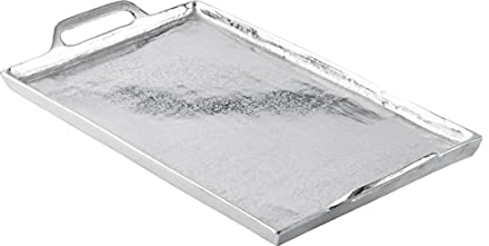 Tablett Servierbrett Servierplatte Aluminium Silber Tisch Luxus - Serviertablett mit Henkel aus Metall - Silbertablett - Deko Dekoration - Weihnachtsdeko für Wohnzimmer, Esszimmer oder Küche - L 53 cm