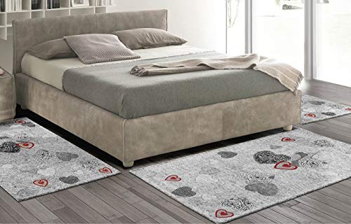Conf. Giuliana - Tris Tappeto Moderno Stile Tirolese Camera da Letto scendiletto 3 tappeti Amore Cuori Grigio