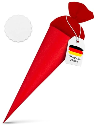itenga Set Bastelschultüte rund 70 cm inkl. Namensschild in Stern Form - Schultüte Zuckertüte Rohling Personalisieren Name Schulkind (Rot)