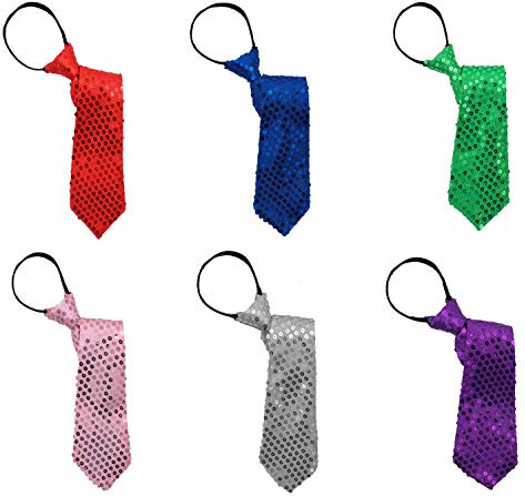 Lot de 6 cravates de fermeture éclair pré-attachées avec paillettes pour carnaval Fêtes Halloween pour homme femme enfants fierté gay arc en ciel LGTBIQ+, Lot de 6 cravates brillantes, taille unique