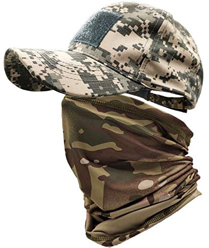 ehsbuy Gorra Hombres TáCtica Gorra de BéIsbol Camuflaje Bufanda Facial Ejército Táctico Militar Sombrero Cuello Tubo Snoods para Correr Camping Deportes