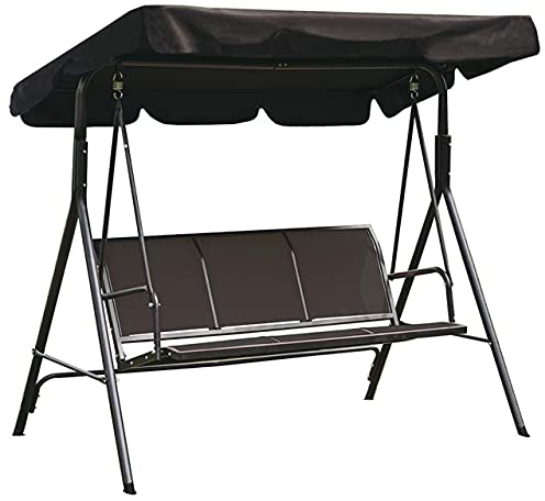 Loywe Hollywoodschaukel Gartenschaukel Gartenliege Schaukelbank 3-Sitzer mit abnehmbarem und verstellbares Sonnendach Schwarz 170x110x153cm LW64S