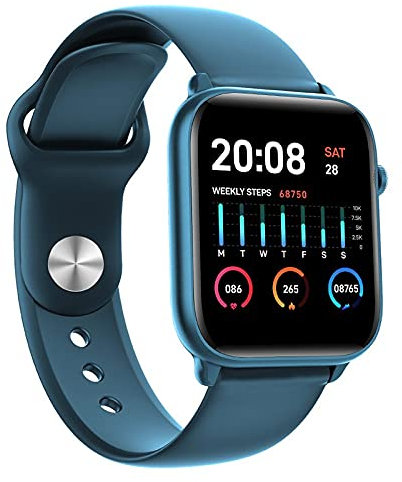 Reloj inteligente, rastreador de actividad física, medición de temperatura impermeable IP68, monitor de frecuencia cardíaca, pulsera deportiva para Android iOS (azul)