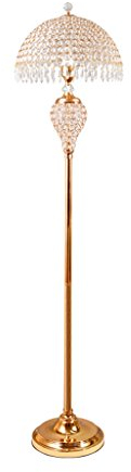Standing lamp Luxury Crystal Cut Glass Floor Lamp Bedside Lamp Elegant Golden Standing Lamp, Hollow Hand-Made Lamp Shade, 2 Switch Control, H150CM × W35CM Tall Standing Pole Light
