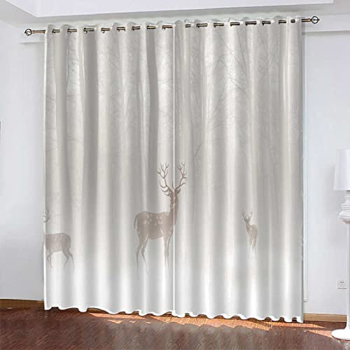 FTCAKET Gardinen Blickdicht Weiß Zweige Querbehang Gardine 200x160 cm( Breite x Höhe) Mädchen Junge Kinderzimmer Fensterdekoration 2 Stücke Digitaldruck 3D Muster Vorhang
