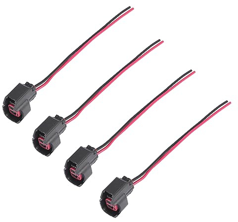 X AUTOHAUX 4 Stück Einspritzdüsenanschluss Kabel Stecker Clips Für EV6 EV14 | Schwarz, Material Kunststoff/Metall, Maße 17,7x2,5x1,7cm, Kabellänge 14,2cm, Spannung 12/24V, Plug-and-Play