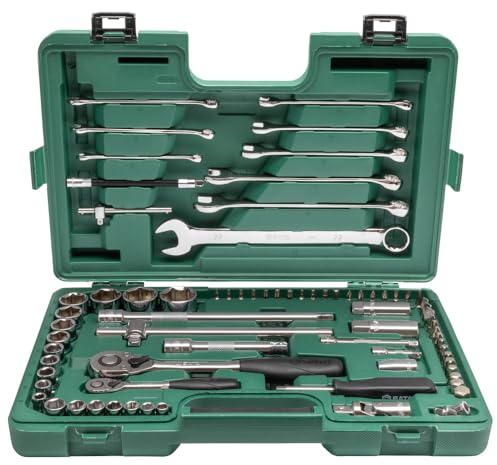 SATA ST09519SJ Juego de Llaves de Tubo Métricas de 6 Puntas Drive 76 Piezas 1/4” y 1/2”